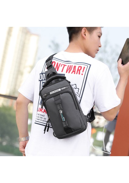 Göğüs Çantası Şarj USB Arayüzü Göğüs Çantası Çok Fonksiyonlu Omuzdan Askili Çanta Sırt Çantası (Yurt Dışından) modelleri