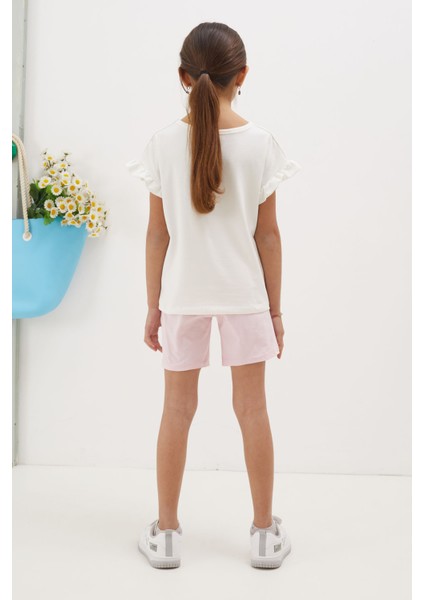 Pudra Çiçek Baskılı Yazılı Mini Şortlu Kız Çocuk Takım 18690 indirimleri