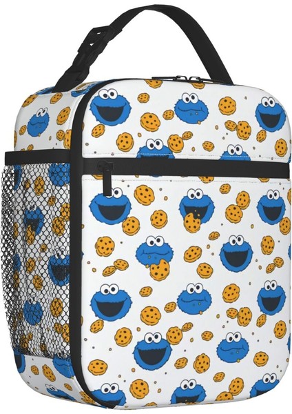 No.6 Stili 21X11X26CM Mavi Susam Sokağı Yalıtımlı Öğle Yemeği Çantaları Okul Ofis Için Komik Karikatür Kurabiye Canavarı Yeniden Kullanılabilir Termal Soğutucu Bento Kutusu Kadın (Yurt Dışından)