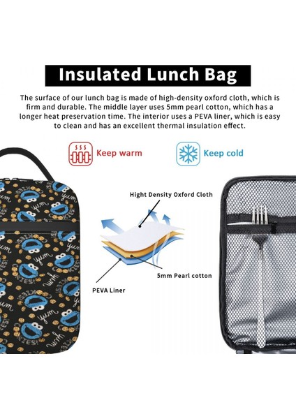 No.6 Stili 21X11X26CM Mavi Susam Sokağı Yalıtımlı Öğle Yemeği Çantaları Okul Ofis Için Komik Karikatür Kurabiye Canavarı Yeniden Kullanılabilir Termal Soğutucu Bento Kutusu Kadın (Yurt Dışından) indirimleri