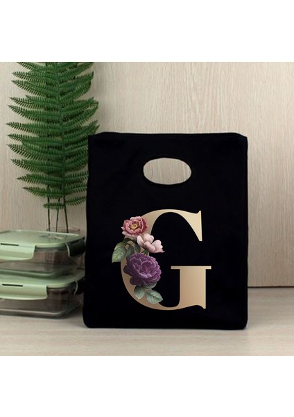 Q00639-TBBK-C Stili 26 Ilk Harf Baskı Fonksiyonel Desen Soğutucu Öğle Yemeği Çantası Taşınabilir Yalıtımlı Bento Kutusu Tote Termal Gıda Saklama Kesesi (Yurt Dışından)