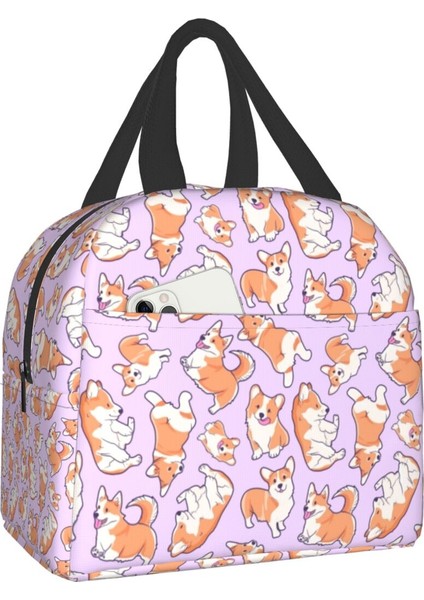 No.6 Stili 22X20X10CM Sevimli Corgis Yalıtımlı Öğle Yemeği Çantaları Okul Iş Gıda Sızdırmaz Soğutucu Termal Corgi Köpek Paw Yemek Kabı Kadınlar Çocuklar Için (Yurt Dışından)