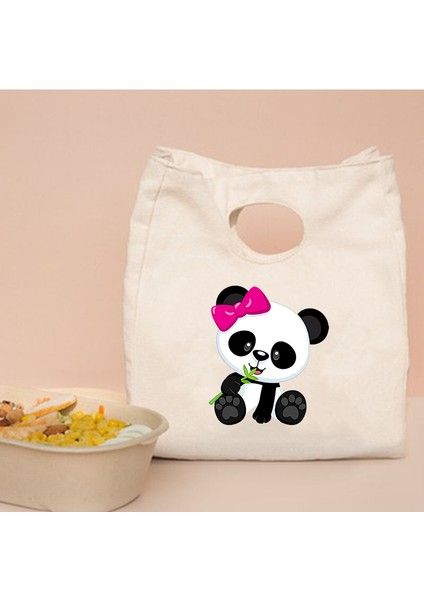Q00718-TBBG-C Tarzı Komik Panda Bambu Baskı Eko Öğle Yemeği Çantaları Taşınabilir Büyük Kapasiteli Çantalar Harajuku Tuval Rahat Açık Termal Çanta (Yurt Dışından)