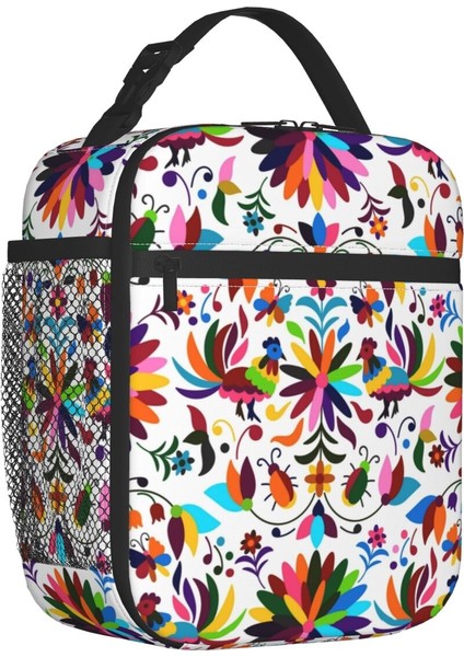 No.10 Stili 26X21X11CM Meksika Çiçekleri 3D Baskı Nakış Desen Taşınabilir Öğle Yemeği Kutuları Su Geçirmez Termal Soğutucu Gıda Yalıtımlı Öğle Yemeği Çantası Ofis Çalışması (Yurt Dışından)