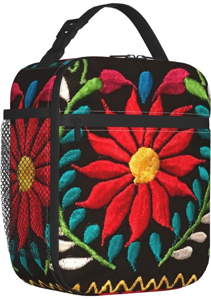 No.4 Stili 26X21X11CM Meksika Çiçekleri 3D Baskı Nakış Desen Taşınabilir Öğle Yemeği Kutuları Su Geçirmez Termal Soğutucu Gıda Yalıtımlı Öğle Yemeği Çantası Ofis Çalışması (Yurt Dışından)