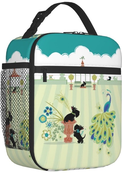 No.1 Stili 21X11X26CM Scotties ve Tavus Kuşu Yeniden Kullanılabilir Öğle Yemeği Kutusu Sızdırmaz Iskoç Terrier Köpek Termal Soğutucu Gıda Yalıtımlı Öğle Yemeği Çantası Ofis Çalışması (Yurt Dışından)