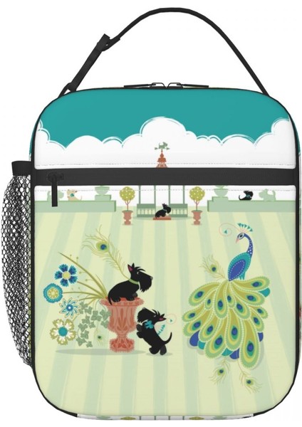 No.1 Stili 21X11X26CM Scotties ve Tavus Kuşu Yeniden Kullanılabilir Öğle Yemeği Kutusu Sızdırmaz Iskoç Terrier Köpek Termal Soğutucu Gıda Yalıtımlı Öğle Yemeği Çantası Ofis Çalışması (Yurt Dışından) fiyatları