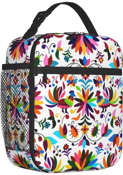 No.13 Tarzı 26X21X11CM Kırmızı Beyaz Meksika Çiçekler Yalıtımlı Öğle Yemeği Çantası Kadın Tekstil Çiçek Sanat Için Taşınabilir Soğutucu Termal Bento Kutusu Okul (Yurt Dışından)