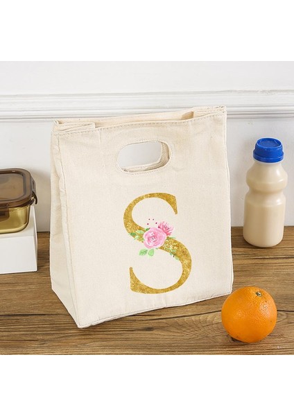 Q02432-TBBG-C Stili Mektup Baskı Kanvas Öğle Yemeği Çantaları Alüminyum Folyo Astar Bento Kutusu Tote Soğutucu Handbagool Konteyner Gıda Saklama Kesesi (Yurt Dışından)