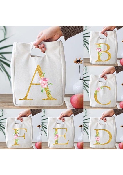 Q02432-TBBG-C Stili Mektup Baskı Kanvas Öğle Yemeği Çantaları Alüminyum Folyo Astar Bento Kutusu Tote Soğutucu Handbagool Konteyner Gıda Saklama Kesesi (Yurt Dışından) modelleri