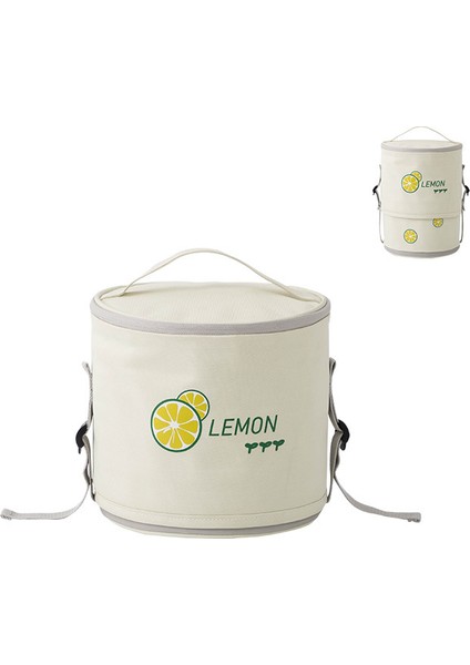 Bej Tarzı Yüksek Kapasiteli Yuvarlak Oxford Kumaş Yemek Kabı Çantası Taşınabilir Gıda Isı Yalıtımı Soğutucu Tote Çanta Kahvaltı Saklama Kabı (Yurt Dışından)