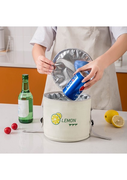 Bej Tarzı Yüksek Kapasiteli Yuvarlak Oxford Kumaş Yemek Kabı Çantası Taşınabilir Gıda Isı Yalıtımı Soğutucu Tote Çanta Kahvaltı Saklama Kabı (Yurt Dışından) fiyatları