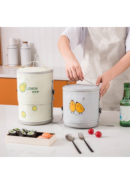 Bej Tarzı Yüksek Kapasiteli Yuvarlak Oxford Kumaş Yemek Kabı Çantası Taşınabilir Gıda Isı Yalıtımı Soğutucu Tote Çanta Kahvaltı Saklama Kabı (Yurt Dışından) modelleri