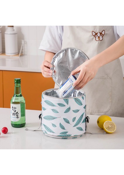 Bej Tarzı Yüksek Kapasiteli Yuvarlak Oxford Kumaş Yemek Kabı Çantası Taşınabilir Gıda Isı Yalıtımı Soğutucu Tote Çanta Kahvaltı Saklama Kabı (Yurt Dışından) fırsatları