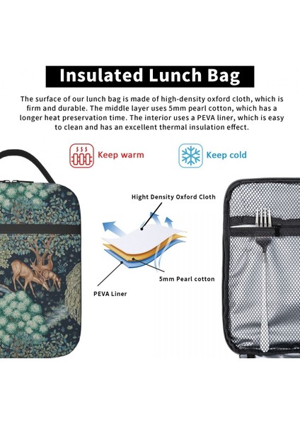 No.12 Tarzı 26X21X11CM William Morris Geyik Yalıtımlı Öğle Yemeği Çantası Kamp Seyahat Için Tekstil Desen Su Geçirmez Soğutucu Termal Yemek Kabı Kadın Çocuk (Yurt Dışından) indirimleri