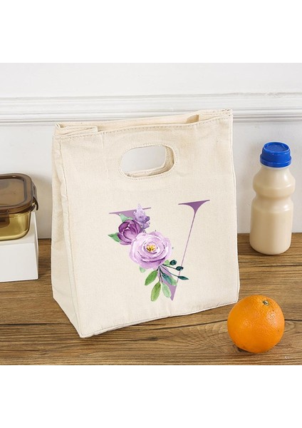 Q02384-TBBG-C Tarzı Mektup Çiçek Baskılı Taşınabilir Öğle Yemeği Çantaları Termal Yalıtımlı Bento Kutusu Tote Soğutucu Çanta Ool Gıda Saklama Çantası Hediyeler (Yurt Dışından)