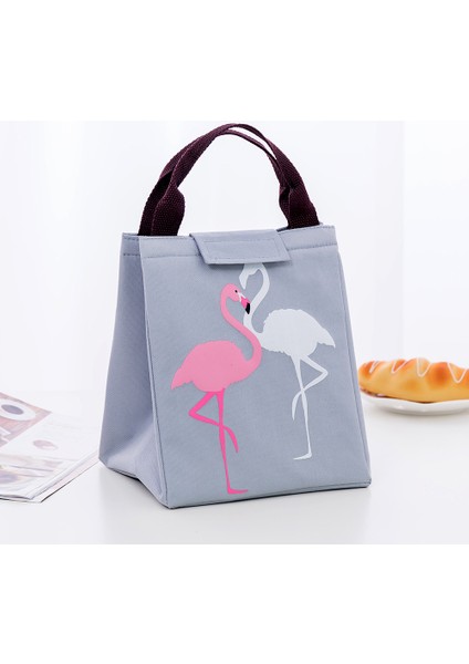 Gri-Flamingo Tarzı Sevimli Kedi Baskı Termal Öğle Yemeği Çantası Sevimli Hayvanlar Baskılı Su Geçirmez Karikatür Tote Soğutucu Çanta Kız Taşınabilir Yalıtımlı Çanta (Yurt Dışından)