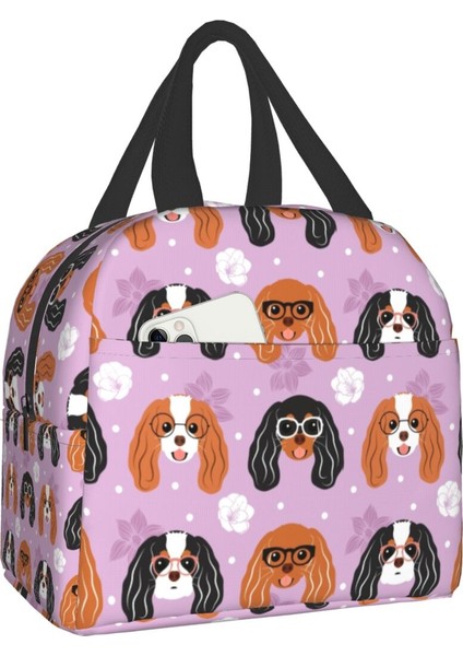 No.6 Stili 22X20X13CM Cavalier King Charles Spaniel Köpek Çiçek Baskı Yalıtımlı Öğle Yemeği Çantası Taşınabilir Soğutucu Termal Gıda Yemek Kabı Çalışma Seyahat Için (Yurt Dışından)