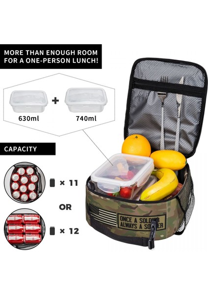 No.18 Stili 26X21X11CM Bir Kez Bir Asker Her Zaman Bir Asker Yalıtımlı Öğle Yemeği Çantası Okul Kamuflaj Kamuflaj Ordu Taşınabilir Termal Soğutucu Bento Kutusu Çocuk (Yurt Dışından) fırsatları