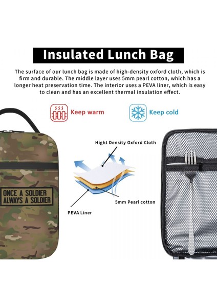 No.18 Stili 26X21X11CM Bir Kez Bir Asker Her Zaman Bir Asker Yalıtımlı Öğle Yemeği Çantası Okul Kamuflaj Kamuflaj Ordu Taşınabilir Termal Soğutucu Bento Kutusu Çocuk (Yurt Dışından) indirimleri