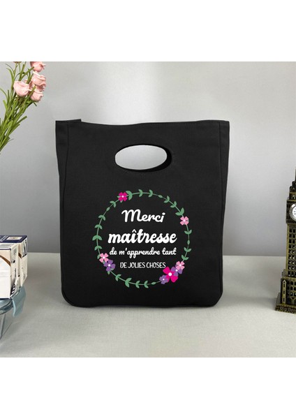 9MERCIDE003 Tarzı Merci Maitresse Baskı Öğle Yemeği Çantası Özel Ad Yalıtımlı Termal Bento Tote Okul Gıda Saklama Çantası Öğretmen Hediyeler (Yurt Dışından) fiyatları