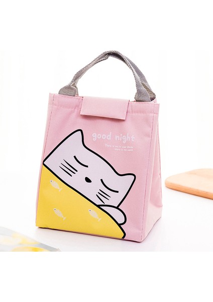Pembe-Kedi Stili Sevimli Kedi Baskı Termal Öğle Yemeği Çantası Sevimli Hayvanlar Baskılı Su Geçirmez Karikatür Tote Soğutucu Çanta Kız Taşınabilir Yalıtımlı Çanta (Yurt Dışından)