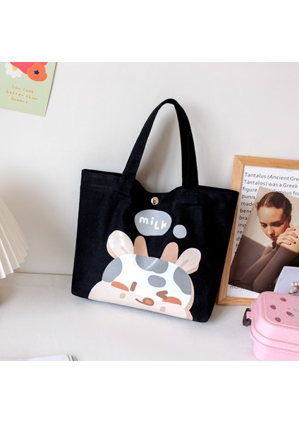 Siyah-Toka Tarzı Yaz Öğle Yemeği Çanta Koreli Öğrenciler Sevimli Öğle Yemeği Kutusu Öğle Yemeği Çantası Pirinç Tote Çanta Küçük Bez Çanta Bolsas De Almuerzo ile Çalışmak Için (Yurt Dışından)