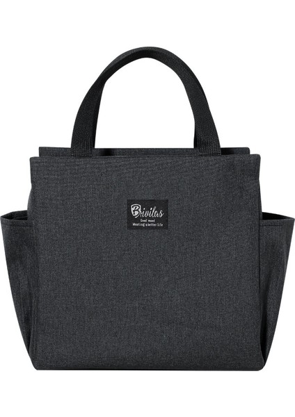 Siyah Stil Düz Renk Öğle Yemeği Çantaları Büyük Kapasiteli Çift Taraflı Cepler Çanta Gıda Saklama Çantası Isı Yalıtımı Öğle Yemeği Kutusu Çantası Oxford (Yurt Dışından)