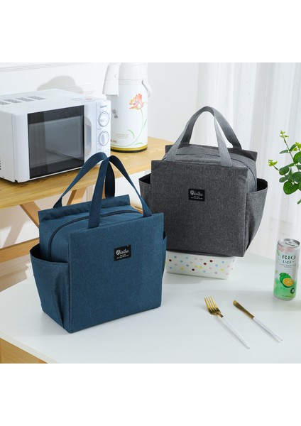 Siyah Stil Düz Renk Öğle Yemeği Çantaları Büyük Kapasiteli Çift Taraflı Cepler Çanta Gıda Saklama Çantası Isı Yalıtımı Öğle Yemeği Kutusu Çantası Oxford (Yurt Dışından) fiyatları