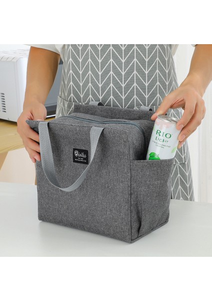 Siyah Stil Düz Renk Öğle Yemeği Çantaları Büyük Kapasiteli Çift Taraflı Cepler Çanta Gıda Saklama Çantası Isı Yalıtımı Öğle Yemeği Kutusu Çantası Oxford (Yurt Dışından) modelleri