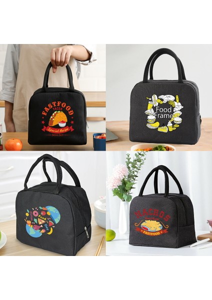 4FOOD046 Tarzı Öğle Yemeği Çantası Soğutucu Tote Taşınabilir Yalıtımlı Fermuar Termal Kanvas Çanta Gıda Unisex Seyahat Öğle Yemeği Kutusu Organizatör Çanta Gıda Baskı (Yurt Dışından) fırsatları