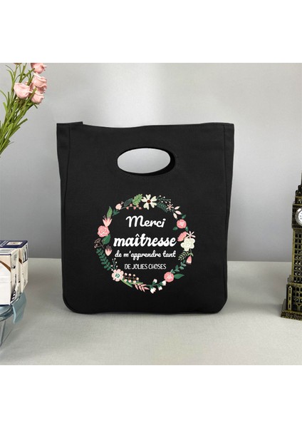 9MERCIDE009 Tarzı Merci Maitresse Baskı Öğle Yemeği Çantası Özel Ad Yalıtımlı Termal Bento Tote Okul Gıda Saklama Çantası Öğretmen Hediyeler (Yurt Dışından)