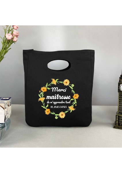 9MERCIDE009 Tarzı Merci Maitresse Baskı Öğle Yemeği Çantası Özel Ad Yalıtımlı Termal Bento Tote Okul Gıda Saklama Çantası Öğretmen Hediyeler (Yurt Dışından) fırsatları