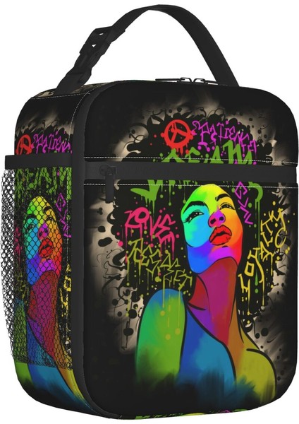 No.13 Tarzı 26X21X11CM Tanrı Diyor Ki Yeniden Kullanılabilir Öğle Yemeği Kutuları Kadın Sızdırmaz Soyut Afrika Kadın Soğutucu Termal Gıda Yalıtımlı Öğle Yemeği Çantası Okul Çocukları (Yurt Dışından)