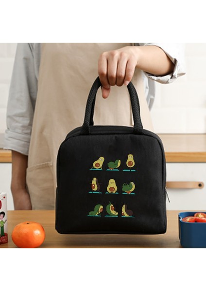 Siyah Stil Öğle Yemeği Yalıtımlı Çanta Çocuklar Için Taşınabilir Yemekler Termal Gıda Çanta Çanta Organizatör Yoga Avokado Desen Unisex Çanta Tote (Yurt Dışından)