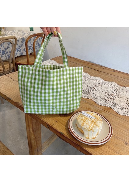 Yeşil Stil 2023 Yeni Taşınabilir Öğle Yemeği Çantası Japon Ekose Cotto Gıda Çantası Kadın Basit Küçük Tote Kore Tarzı Çocuk Öğle Yemeği Çantaları Çocuklar (Yurt Dışından)