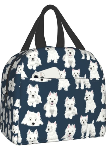 No.1 Stili 22X20X13CM West Highland Terrier Köpek Termal Yalıtımlı Öğle Yemeği Çantası Kadın Westie Yavrusu Yeniden Kullanılabilir Yemek Kabı Tote Okul Gıda Çantaları (Yurt Dışından)