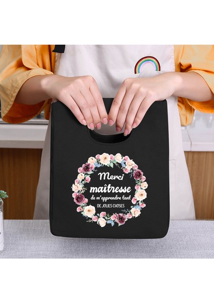 9MERCIDE005 Stili Merci Maitresse Baskı Öğle Yemeği Çantası Özel Ad Yalıtımlı Termal Bento Tote Okul Gıda Saklama Çantası Öğretmen Hediyeler (Yurt Dışından)