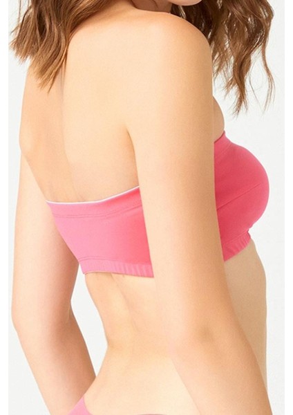 Straplez Crop Top Büstiyer Pembe