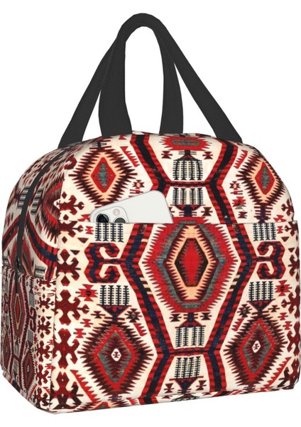 No.18 Stili 22X20X13CM Vintage Dokuma Halı Kilim Baskı Termal Yalıtımlı Öğle Yemeği Çantası Bohemian Etnik Geometrik Taşınabilir Yemek Kabı Çalışma Okulu Için (Yurt Dışından)