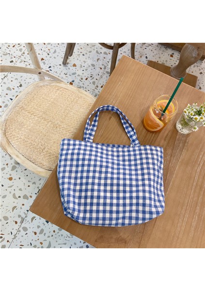 Mavi Stil Gıda Torbaları Küçük Öğle Yemeği Taşınabilir Tote Yeni Çanta Tarzı Japon Ekose Çocuk Çocuk Kadın Basit Öğle Yemeği Pamuk Kore Çantası (Yurt Dışından)