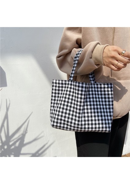 Mavi Stil Gıda Torbaları Küçük Öğle Yemeği Taşınabilir Tote Yeni Çanta Tarzı Japon Ekose Çocuk Çocuk Kadın Basit Öğle Yemeği Pamuk Kore Çantası (Yurt Dışından) modelleri