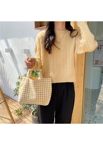 Mavi Stil Gıda Torbaları Küçük Öğle Yemeği Taşınabilir Tote Yeni Çanta Tarzı Japon Ekose Çocuk Çocuk Kadın Basit Öğle Yemeği Pamuk Kore Çantası (Yurt Dışından) fırsatları