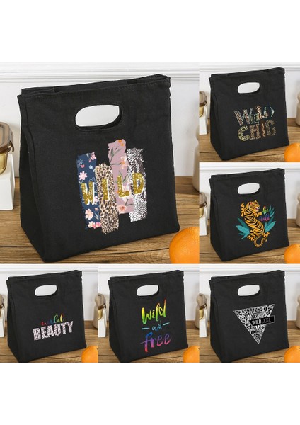 Siyah Stil Kadın Öğle Yemeği Çantası Ofis Yalıtımlı Termal Öğle Yemeği Kutusu Bento Kese Gıda Soğutucu Depolama Paketi Çanta Vahşi Baskılı Tote Kanvas Çantalar (Yurt Dışından) fırsatları