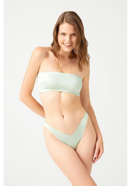 Straplez Crop Top Büstiyer Mint Yeşili