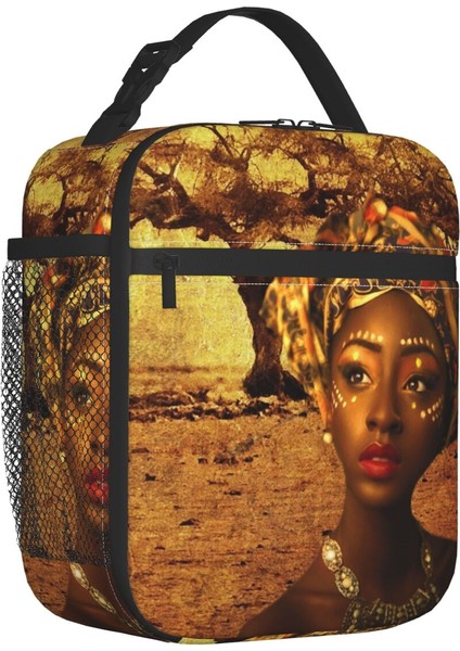 No.10 Stili 26X21X11CM Tanrı Diyor Ki Yeniden Kullanılabilir Öğle Yemeği Kutuları Kadın Sızdırmaz Soyut Afrika Kadın Soğutucu Termal Gıda Yalıtımlı Öğle Yemeği Çantası Okul Çocukları (Yurt Dışından)