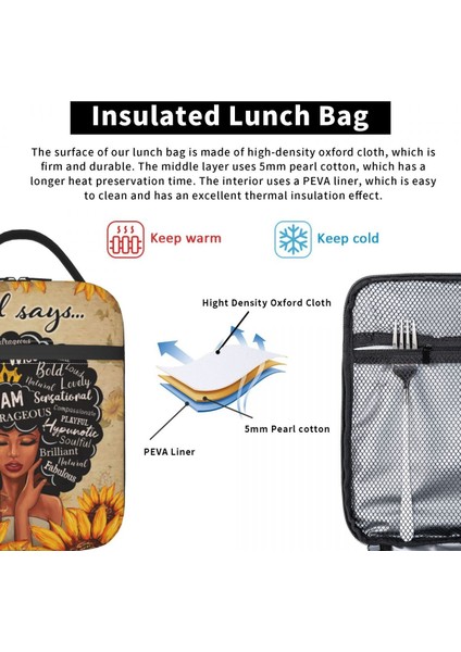 No.6 Stili 26X21X11CM Tanrı Diyor Ki Yeniden Kullanılabilir Öğle Yemeği Kutuları Kadın Sızdırmaz Soyut Afrika Kadın Soğutucu Termal Gıda Yalıtımlı Öğle Yemeği Çantası Okul Çocukları (Yurt Dışından) indirimleri