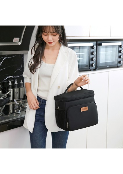 Siyah Stil Büyük Luoulder Çanta Kadın Erkek Oxford Tote Öğle Yemeği Kutusu Çantası Yalıtımlı Gıda Soğutucu Çanta (Yurt Dışından) fırsatları