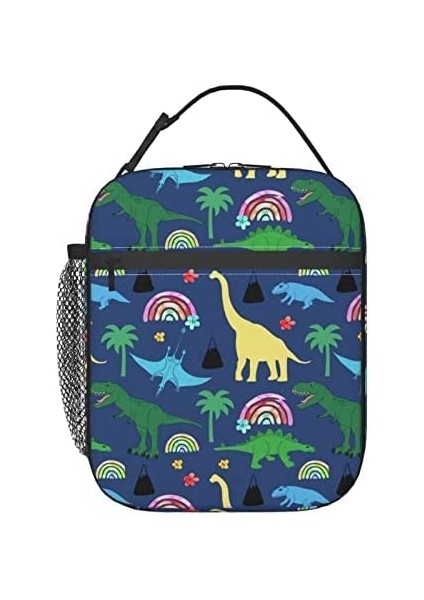 No.1 Stili 21X11X26CM Dinozorlar Desen Öğle Yemeği Çantası Çift Yalıtımlı Sızdırmaz Yemek Kabı Tote Çanta Soğutucu Öğle Yemeği Organizatör Çalışma Seyahat Kamp Için (Yurt Dışından)