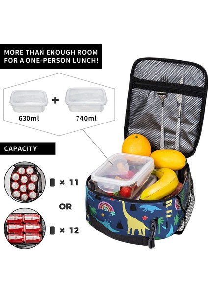 No.1 Stili 21X11X26CM Dinozorlar Desen Öğle Yemeği Çantası Çift Yalıtımlı Sızdırmaz Yemek Kabı Tote Çanta Soğutucu Öğle Yemeği Organizatör Çalışma Seyahat Kamp Için (Yurt Dışından) modelleri